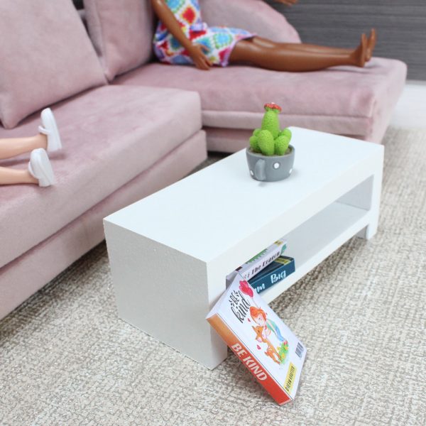 Miniature Coffee Table for Dollhouse Furniture – White – 1/6 Scale